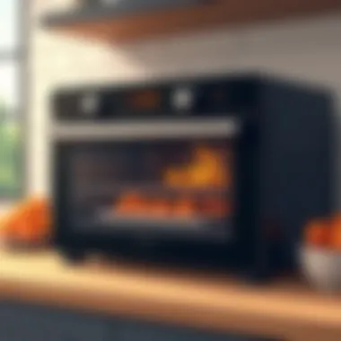 User interface of a countertop smart oven displaying various cooking functions and settings.