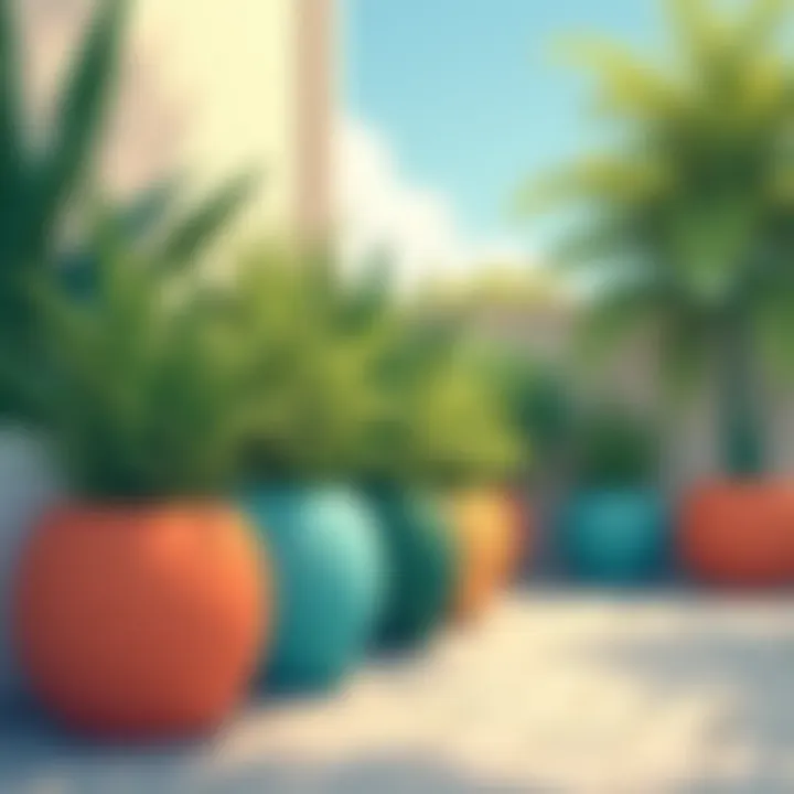 A close-up of different colored planters emphasizing color psychology