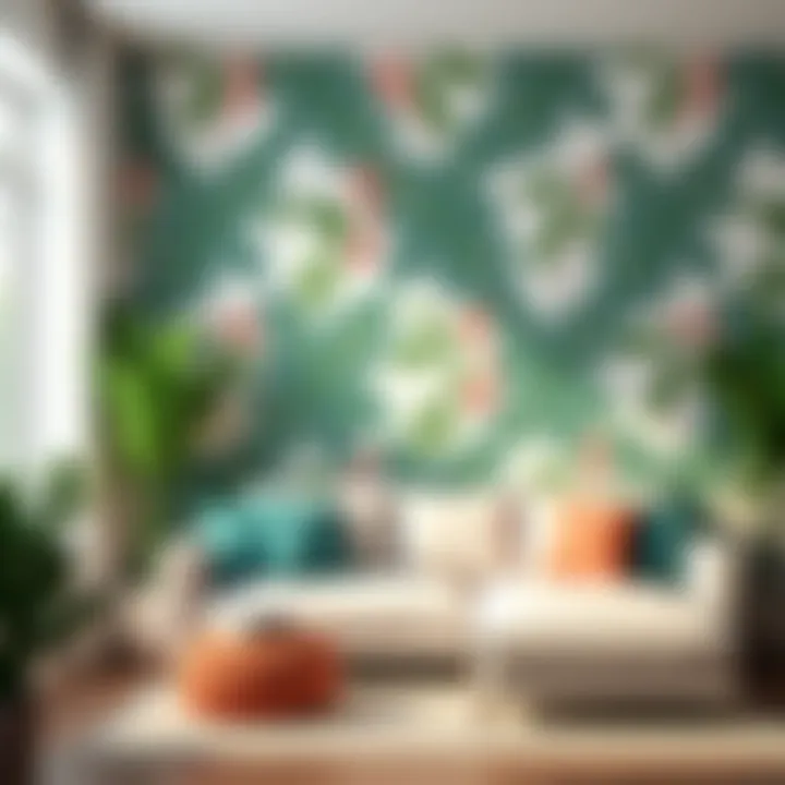 A vibrant botanical wallpaper design enhancing an indoor living space