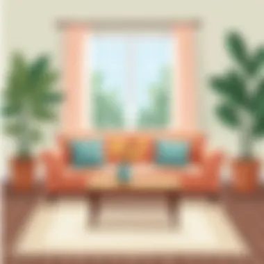 An illustration demonstrating proper furniture placement around a rug.