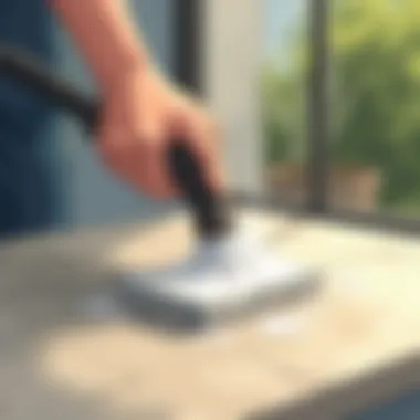 Demonstration of cleaning technique on stone