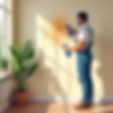 Expert Techniques for Tackling Wall Stains A professional applying a cleaning solution to a stained wall