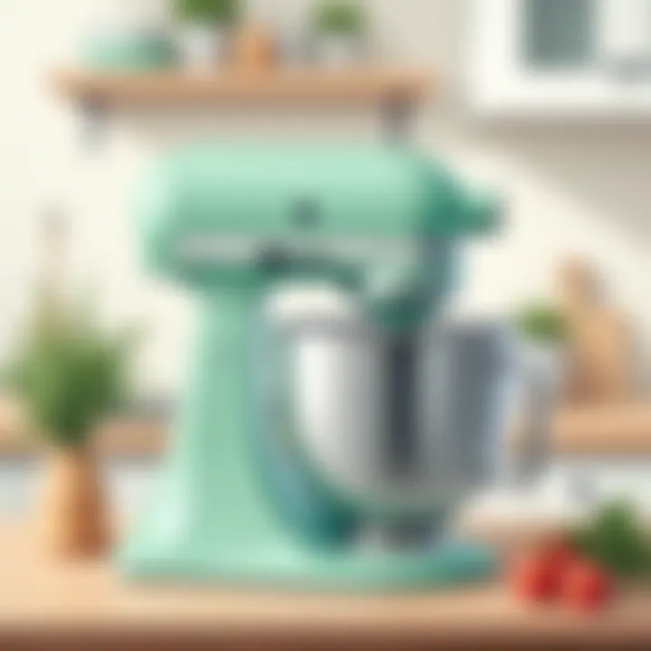 Stylish kitchen featuring the mint color KitchenAid mixer