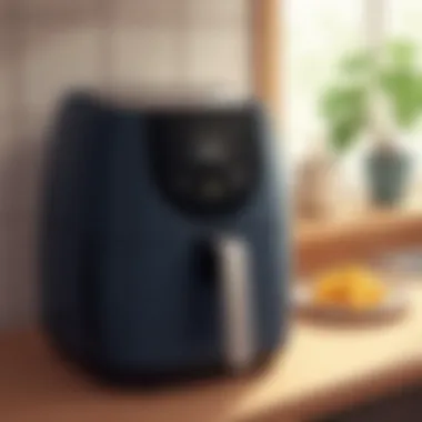 Close-up view of a small air fryer displaying its digital control panel