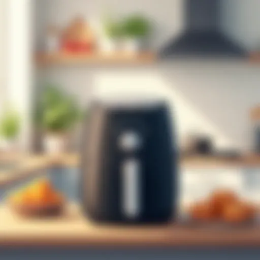 A stylish small air fryer showcased in a contemporary kitchen setting