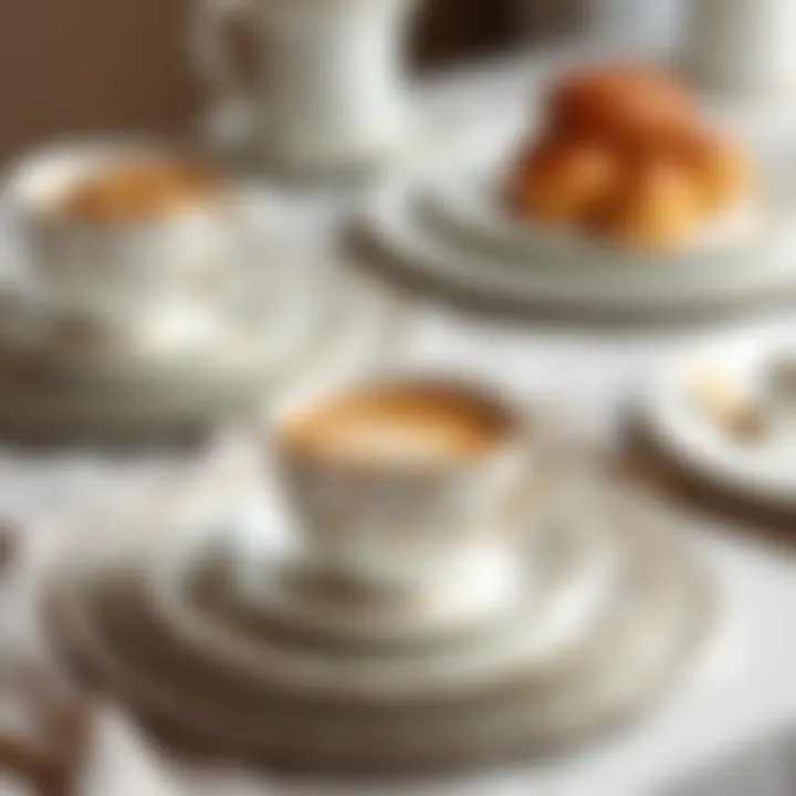 Close-up of the intricate design details of the dish set