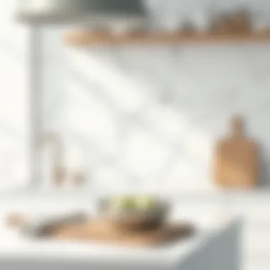 Glossy White Marble Backsplash Glossy white marble backsplash enhancing kitchen sophistication