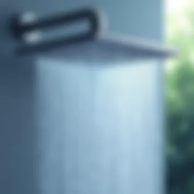 Close-up view of water flowing from a double waterfall shower head