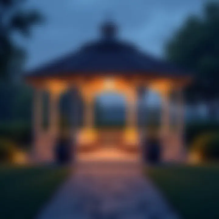 Elegant wireless lighting illuminating a gazebo at dusk