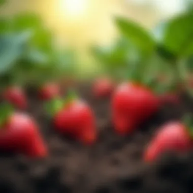 Close-up of strawberry roots interacting with nutrient-rich soil