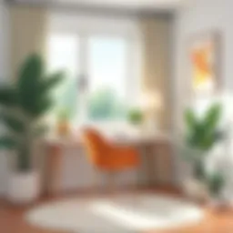 A stylish small home office featuring a compact desk and elegant decor.