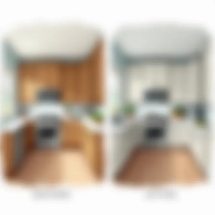 Before and after comparison of a transformed kitchen cabinet space