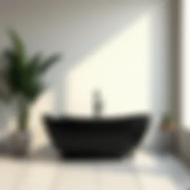 Luxurious Minimalism: The Freestanding Black Tub Luxurious black freestanding tub in a minimalist bathroom setting