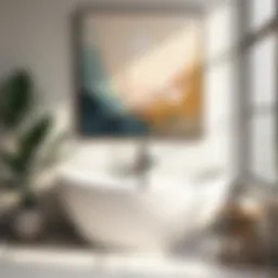 Elegant abstract painting enhancing bathroom atmosphere