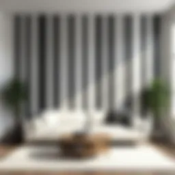 Elegant black and white striped wall in a modern living room