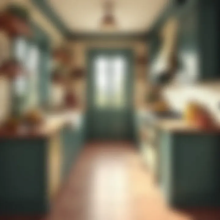 Historical kitchen galley design featuring vintage elements and traditional appliances