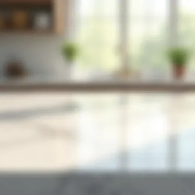 Pristine Quartz Countertop Under Natural Light Close-up view of a pristine quartz countertop highlighted under natural light.