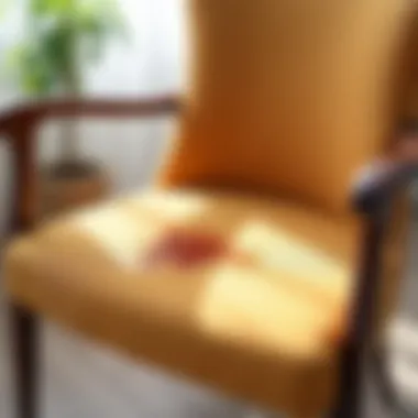 Close-up of a fabric chair with a fresh stain