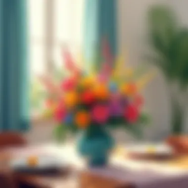 Colorful centerpiece on an unused dining table