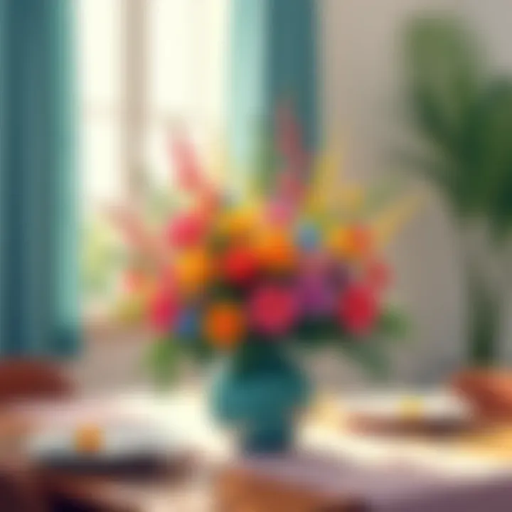 Colorful centerpiece on an unused dining table