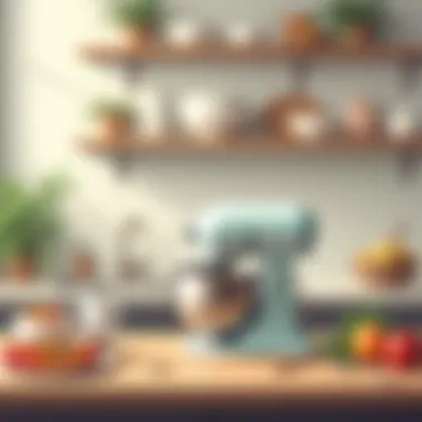 Synergy of Mixers and Bowls in Culinary Spaces An elegant kitchen setup featuring a mixer and bowl in action, emphasizing the synergy between these tools