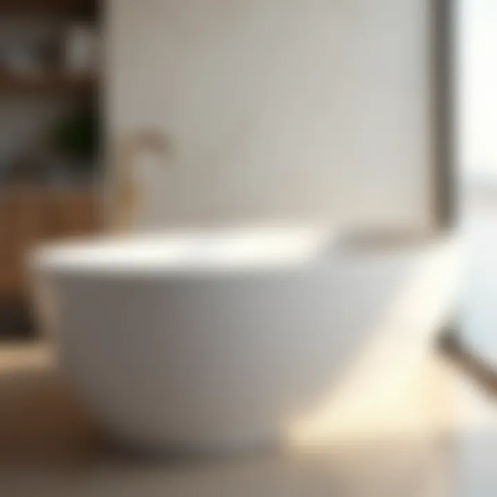 Close-up of a sculptural freestanding bathtub showcasing its ergonomic design