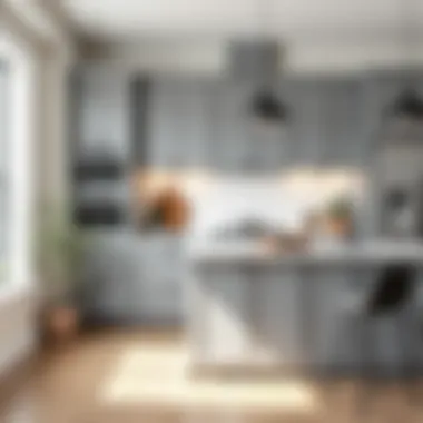 Stylish Interior with Grey Accents Stylish interior showcasing grey cabinets with decorative accents